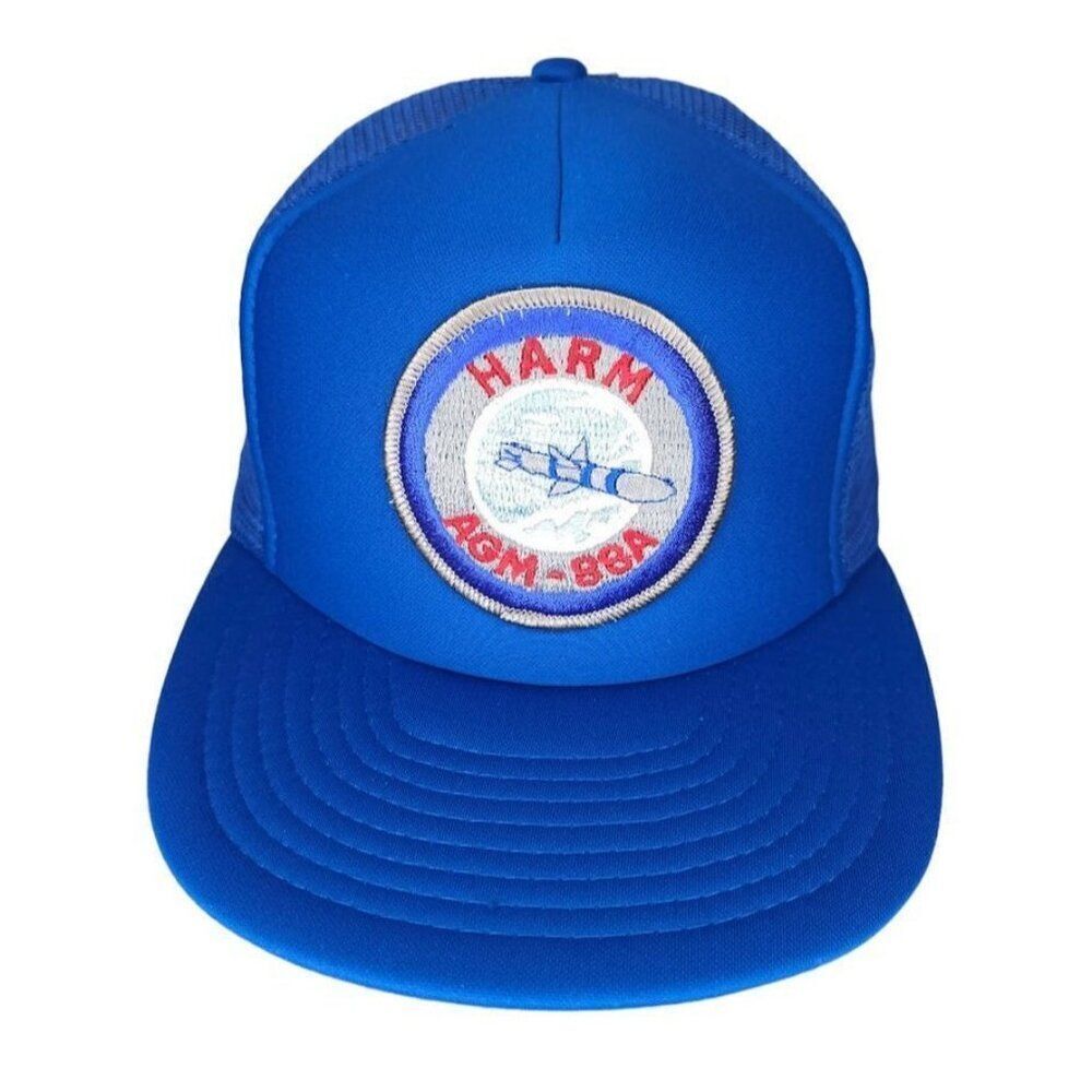 Vintage AGM-88A Harm Missile Trucker Hat Mens One Size Blue Snapback Cap